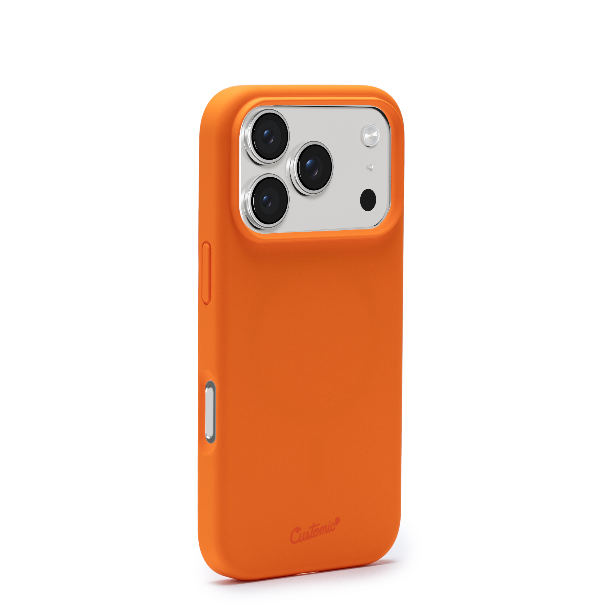 Detalhe da capa Customic Liquid Silicone MagSafe Laranja