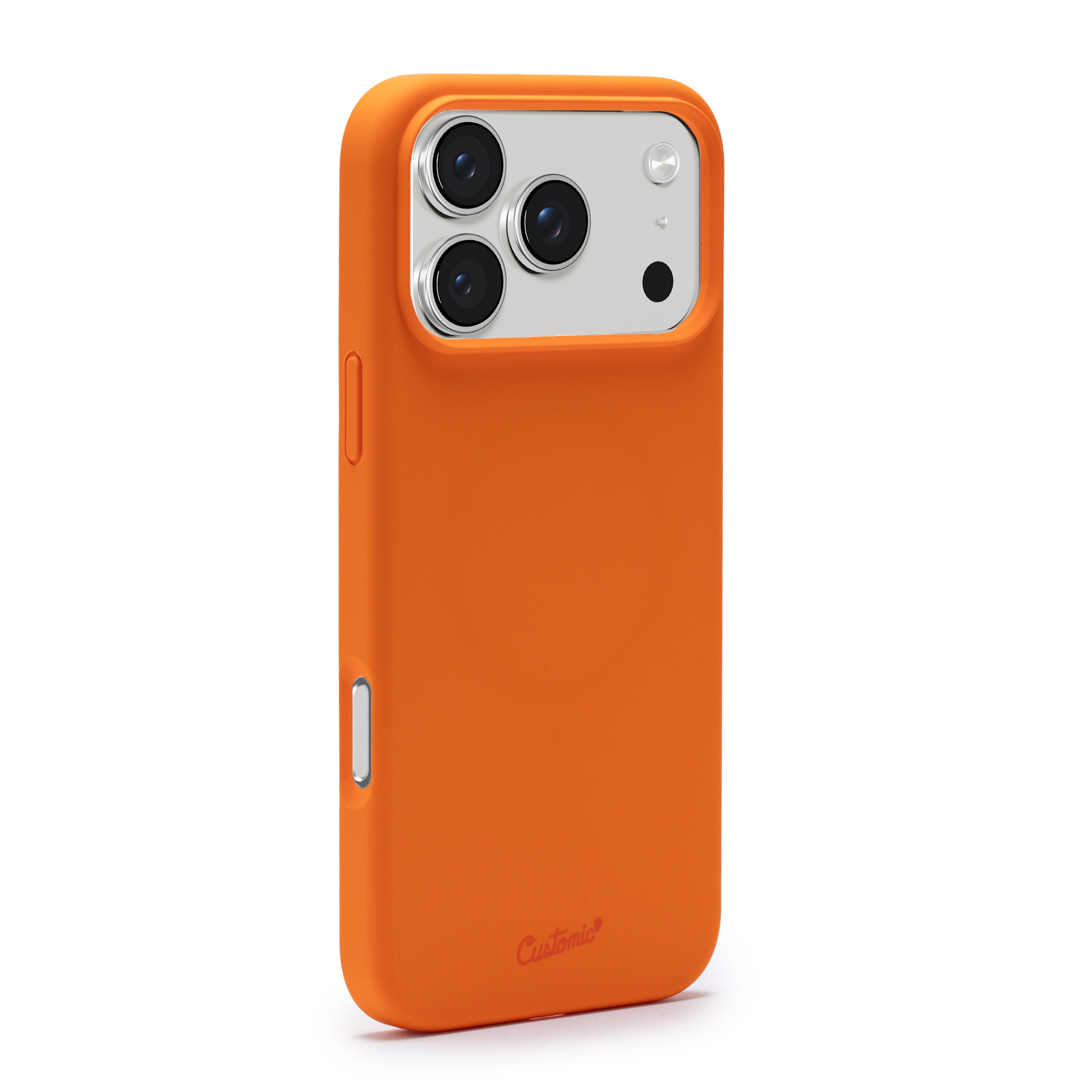 Detalhe da capa Customic Liquid Silicone MagSafe Laranja