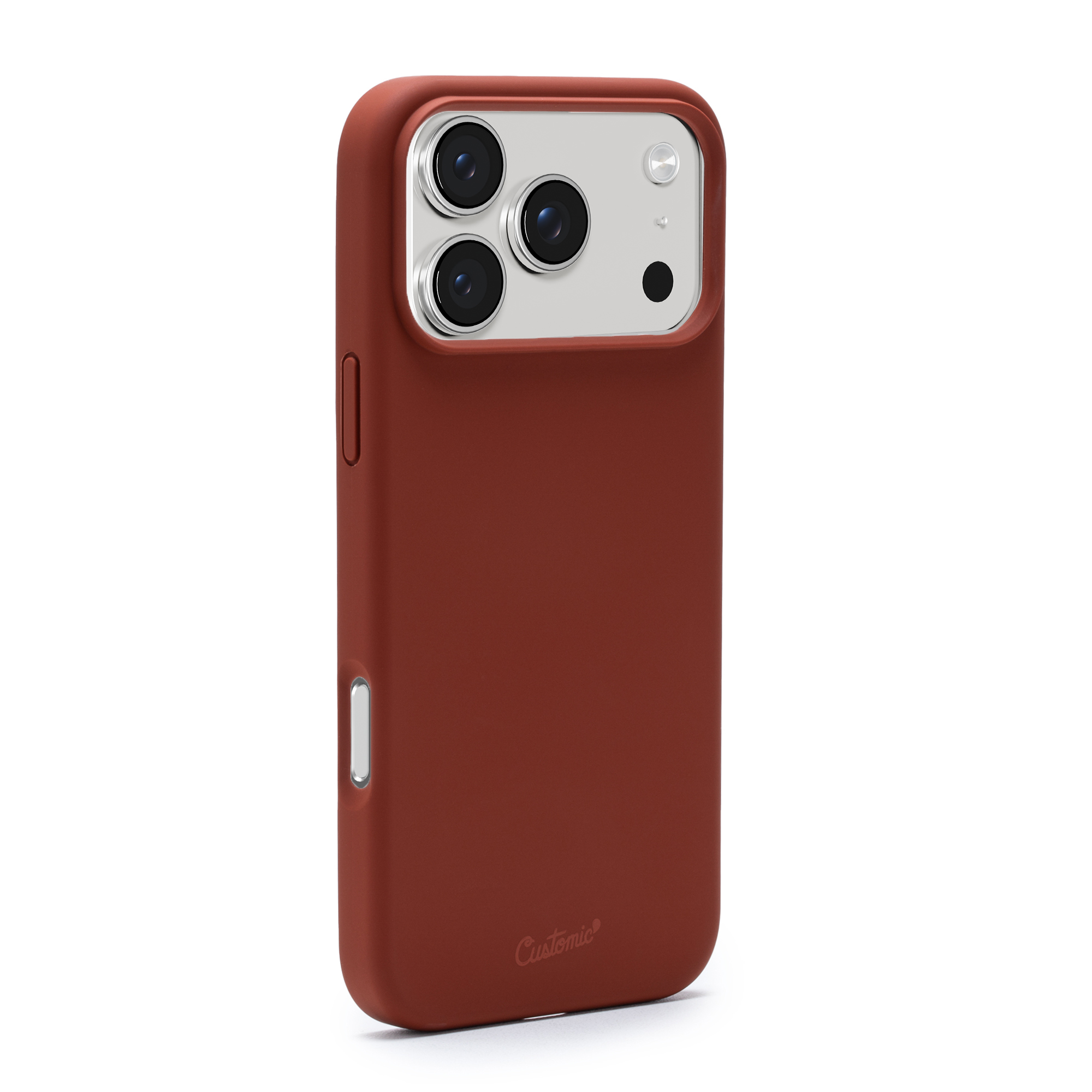 Detalhe da capa Customic Liquid Silicone MagSafe Marrom